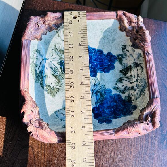 Vintage Ellen Evans Terrafirma Studio Art Pottery Platter w/ Grape & Leaf Relief - Picture 13 of 13